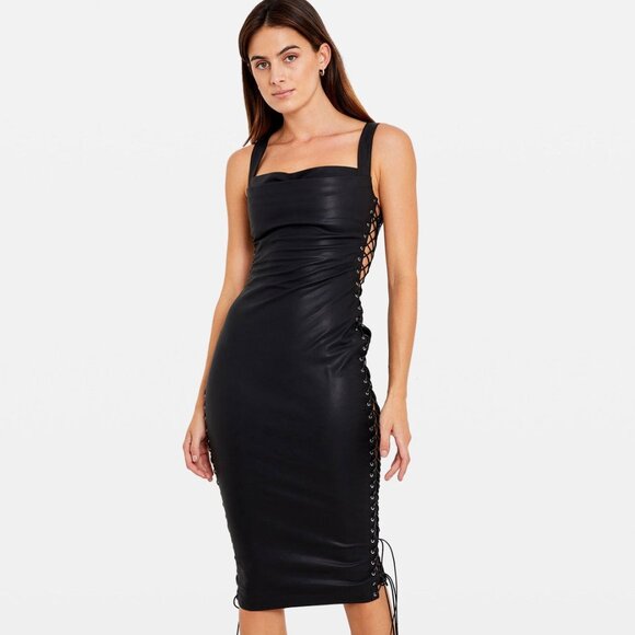 NEW NWT Miaou Andaz Dress in Black FWRD leather midi lace up - Picture 4 of 11